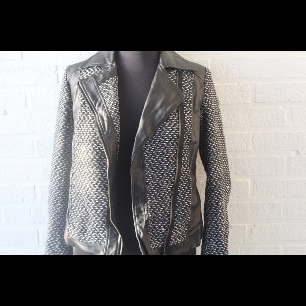 Black & white Faux Leather Jacket